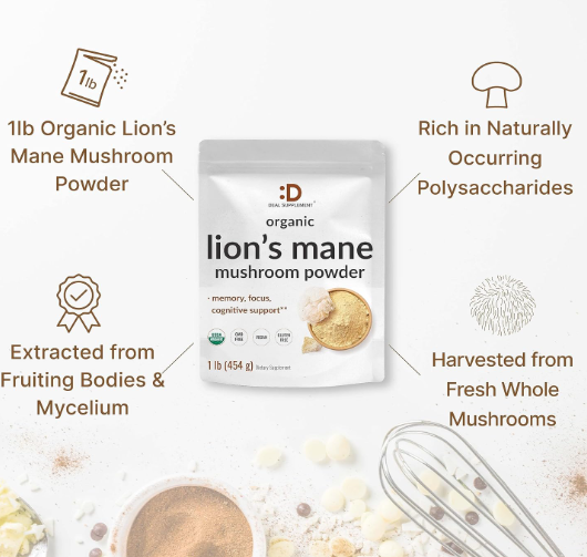 Organic Hericium ErinaceusLions Mane Mushroom Powder Boost Brain Health